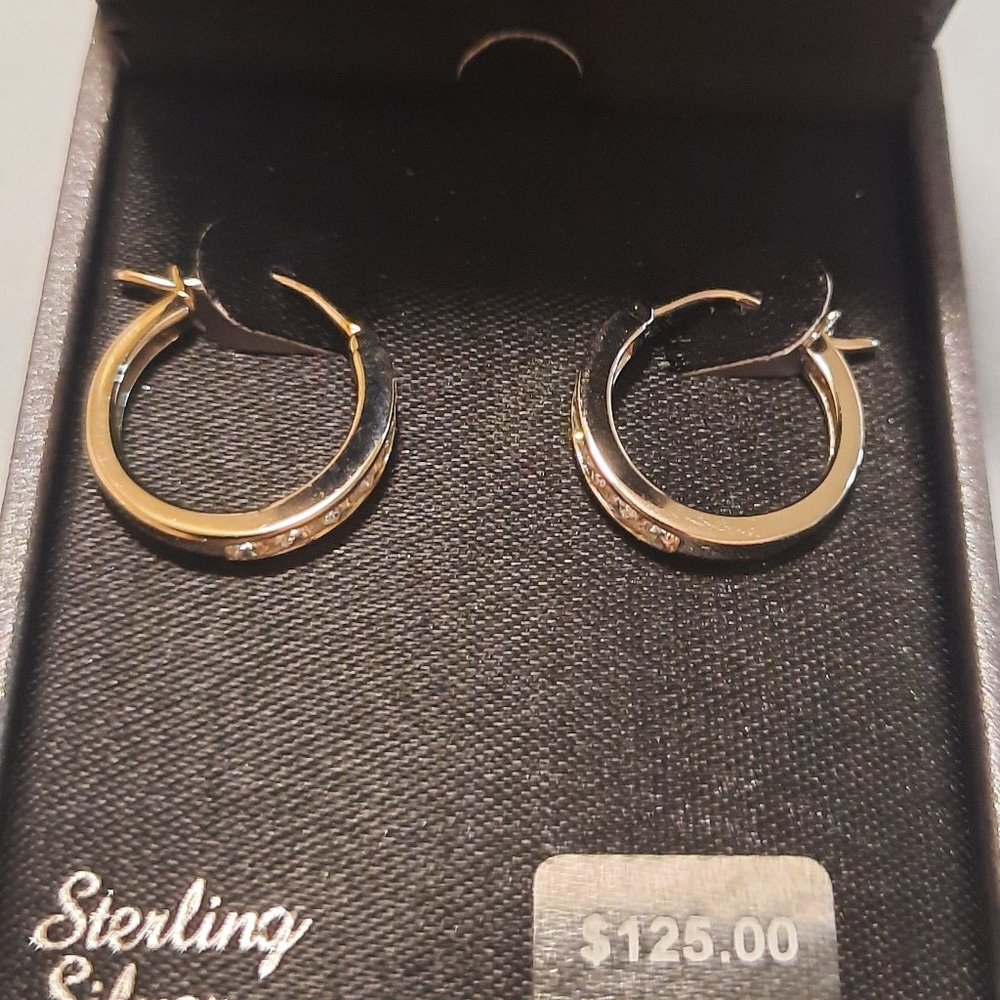 Sterling Silver CZ hoop channel earring